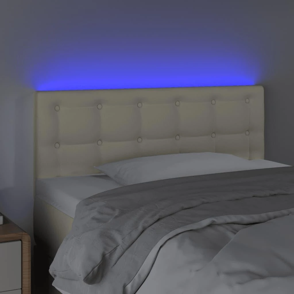 Galvūgalis su LED, kreminės spalvos, 90x5x78/88cm, dirbtinė oda