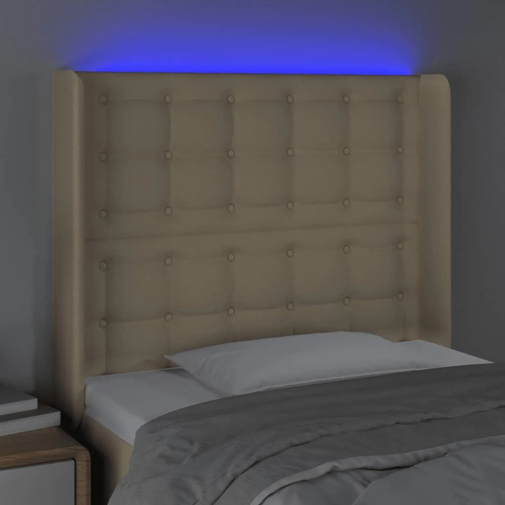 Galvūgalis su LED, kreminės spalvos, 93x16x118/128cm, audinys