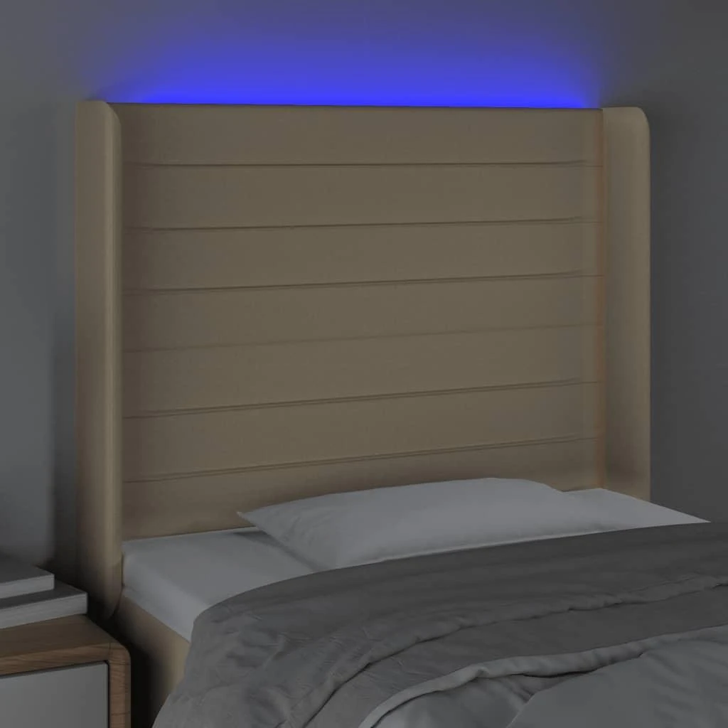 Galvūgalis su LED, kreminės spalvos, 93x16x118/128cm, audinys