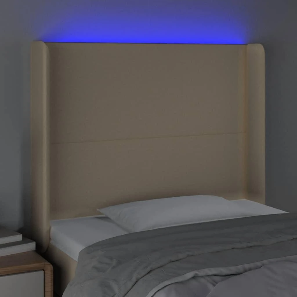 Galvūgalis su LED, kreminės spalvos, 93x16x118/128cm, audinys