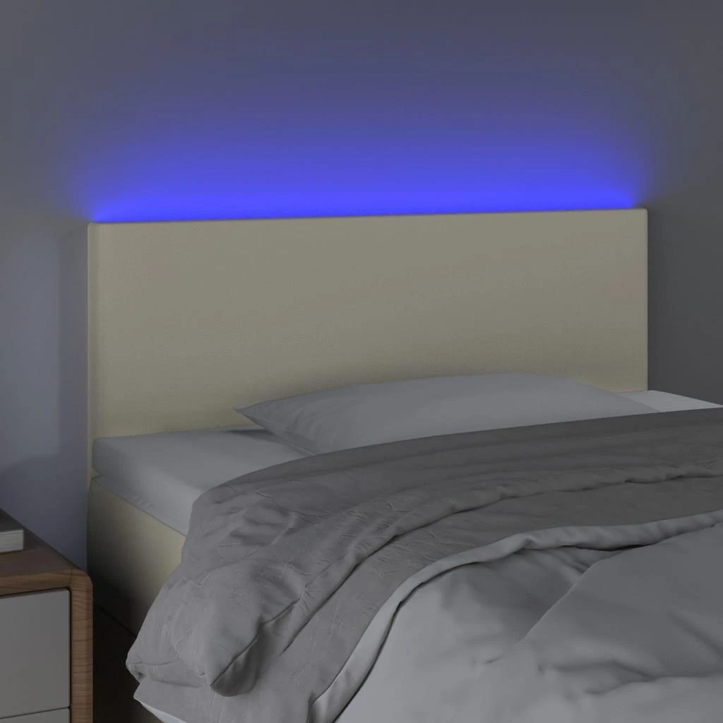 Galvūgalis su LED, kreminės spalvos,100x5x78/88cm, dirbtinė oda