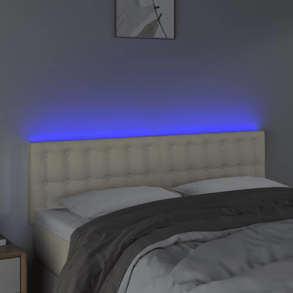 Galvūgalis su LED, kreminės spalvos,144x5x78/88cm, dirbtinė oda