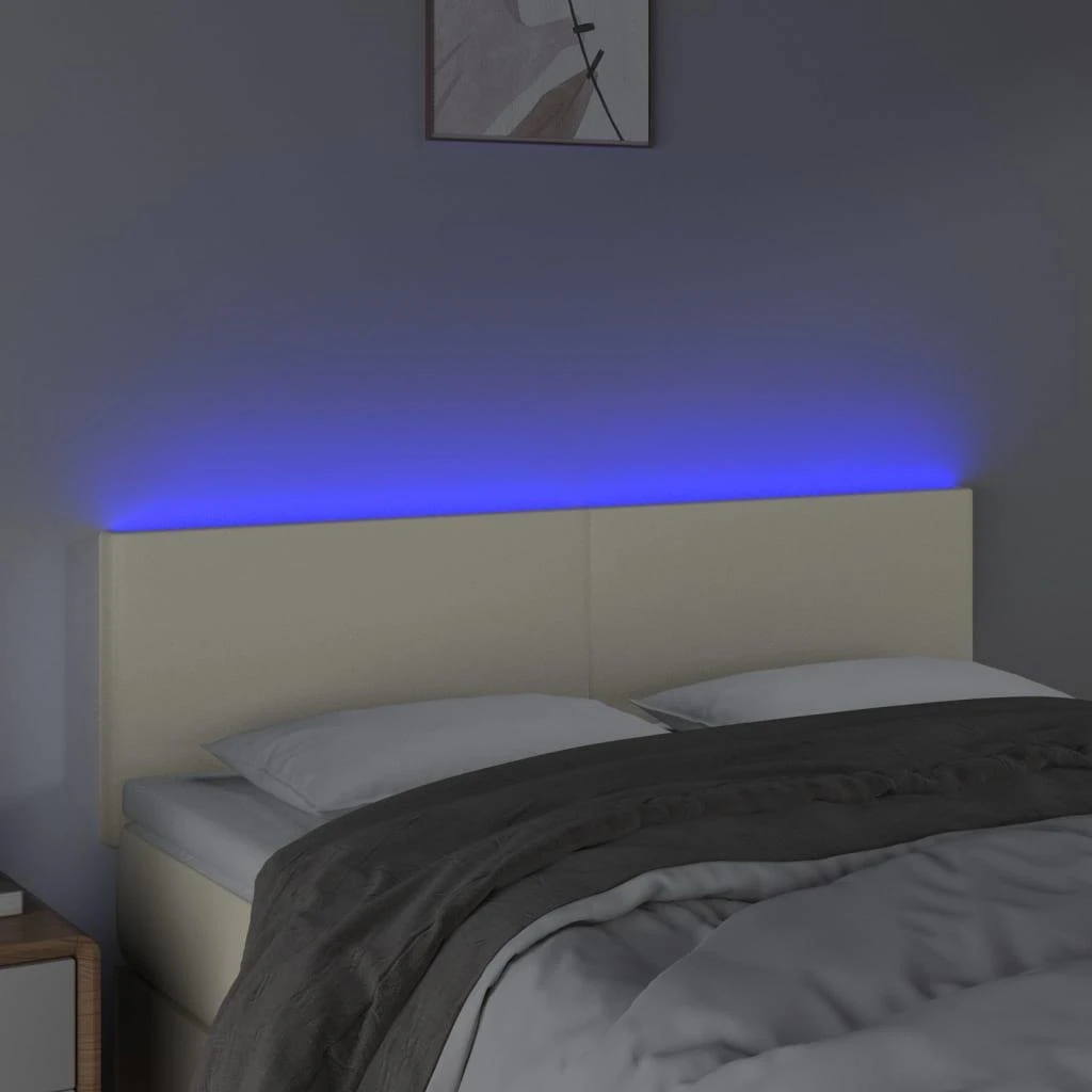 Galvūgalis su LED, kreminės spalvos,144x5x78/88cm, dirbtinė oda