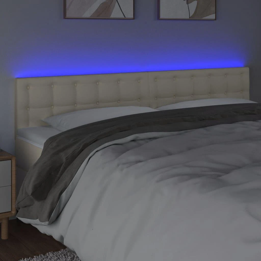 Galvūgalis su LED, kreminės spalvos,180x5x78/88cm, dirbtinė oda