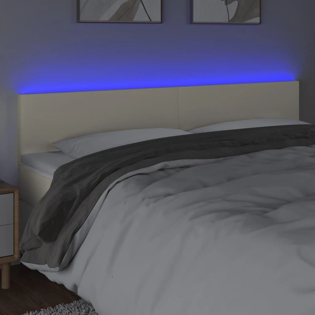 Galvūgalis su LED, kreminės spalvos,180x5x78/88cm, dirbtinė oda