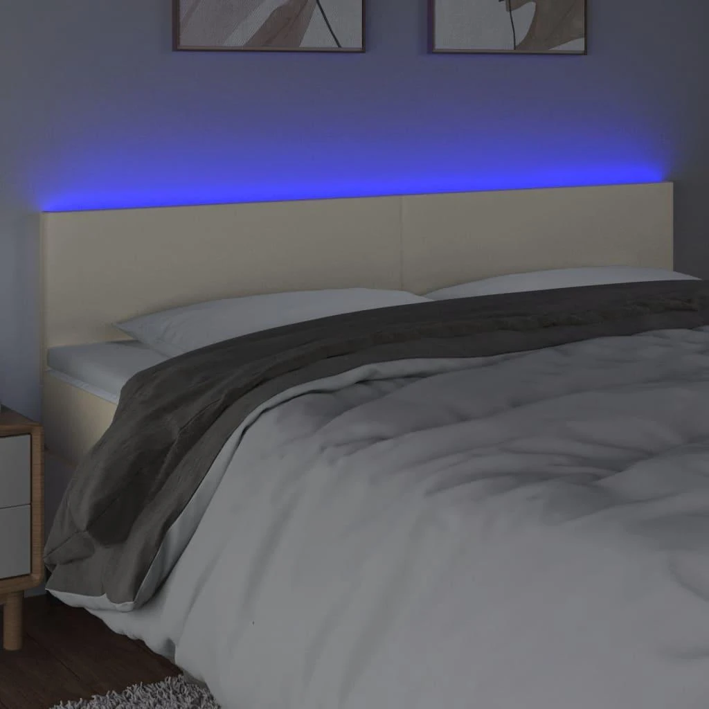 Galvūgalis su LED, kreminės spalvos,200x5x78/88cm, dirbtinė oda