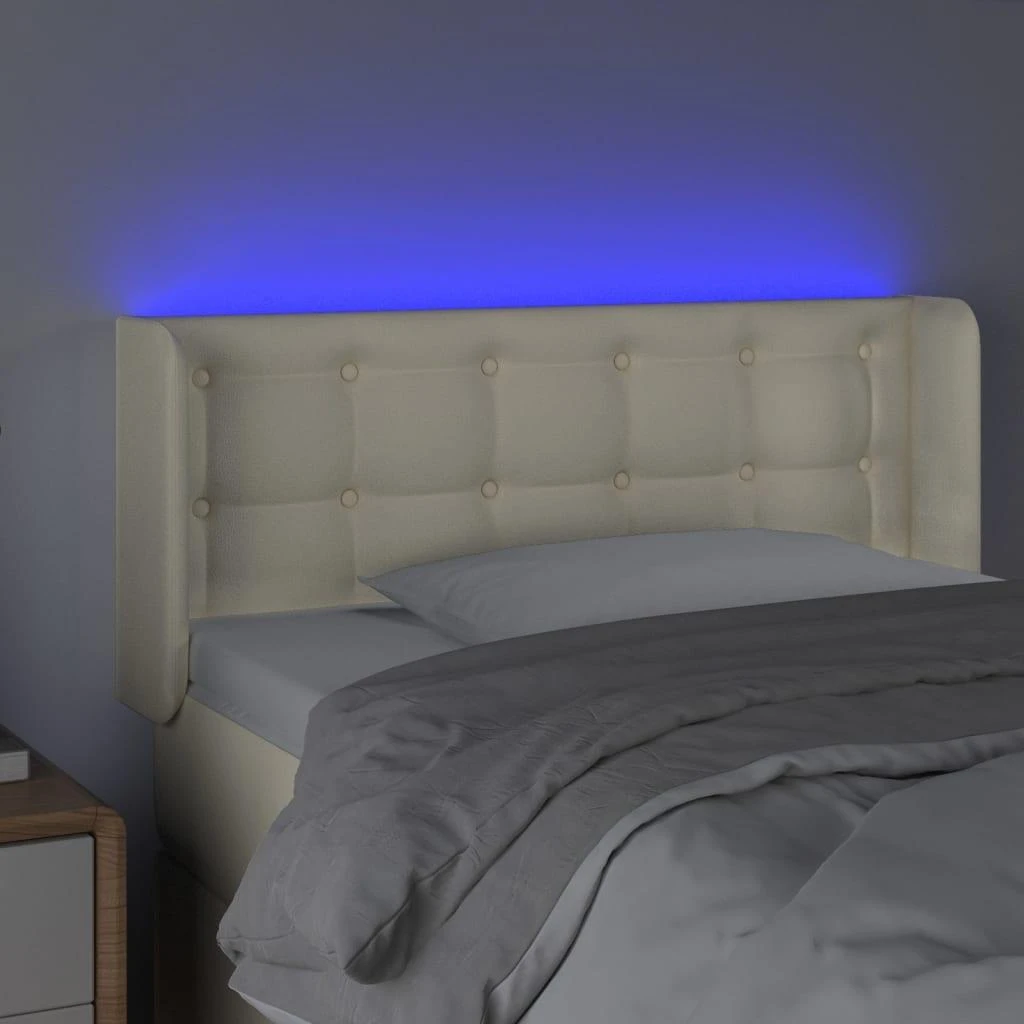 Galvūgalis su LED, kreminės spalvos,93x16x78/88cm, dirbtinė oda