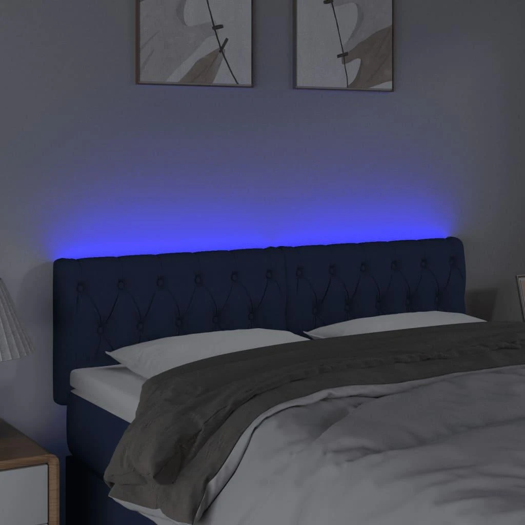 Galvūgalis su LED, mėlynos spalvos, 144x7x78/88cm, audinys