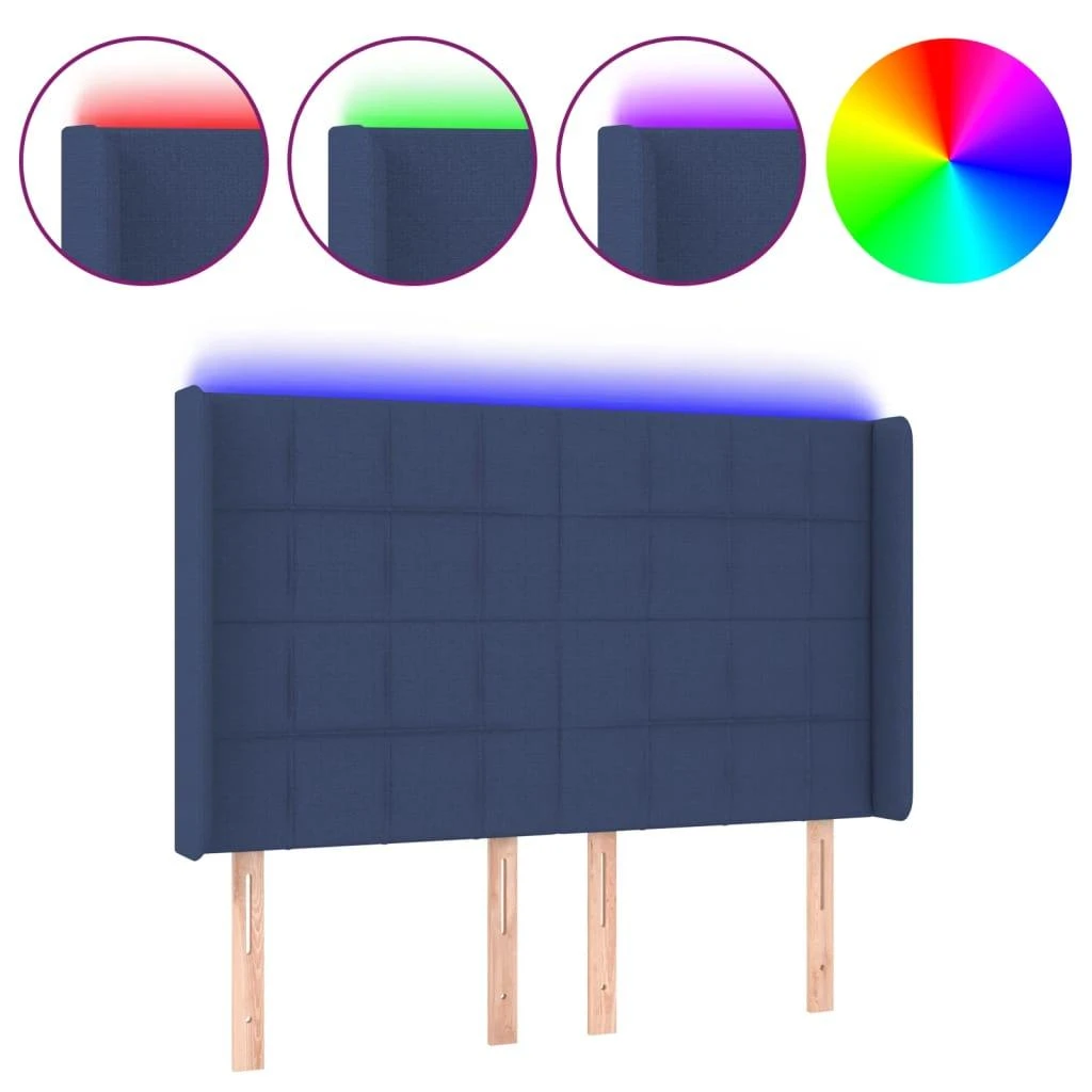 Galvūgalis su LED, mėlynos spalvos, 147x16x118/128cm, audinys