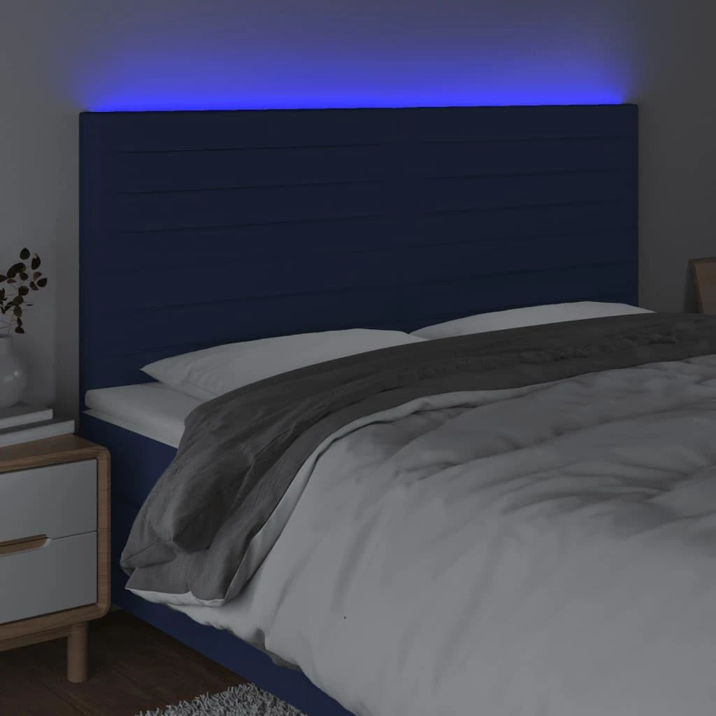 Galvūgalis su LED, mėlynos spalvos, 200x5x118/128cm, audinys