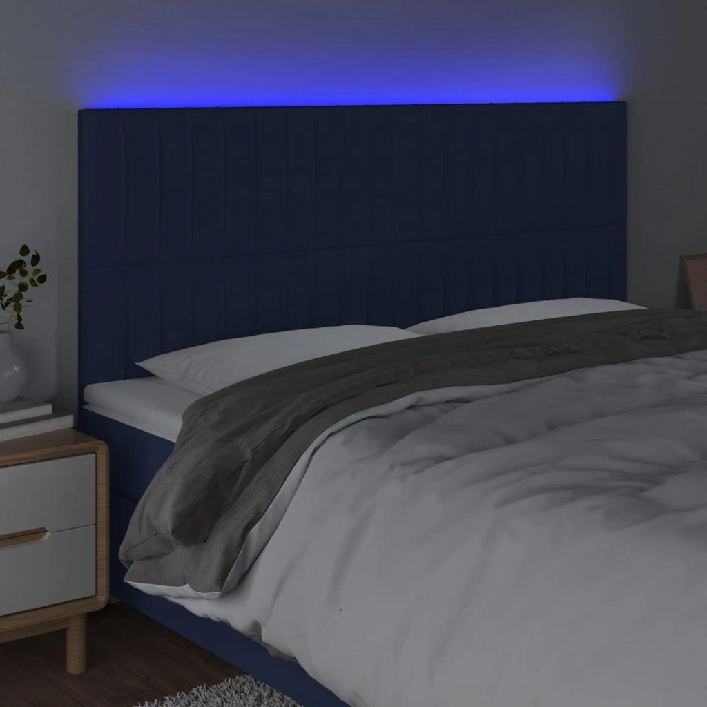Galvūgalis su LED, mėlynos spalvos, 200x5x118/128cm, audinys