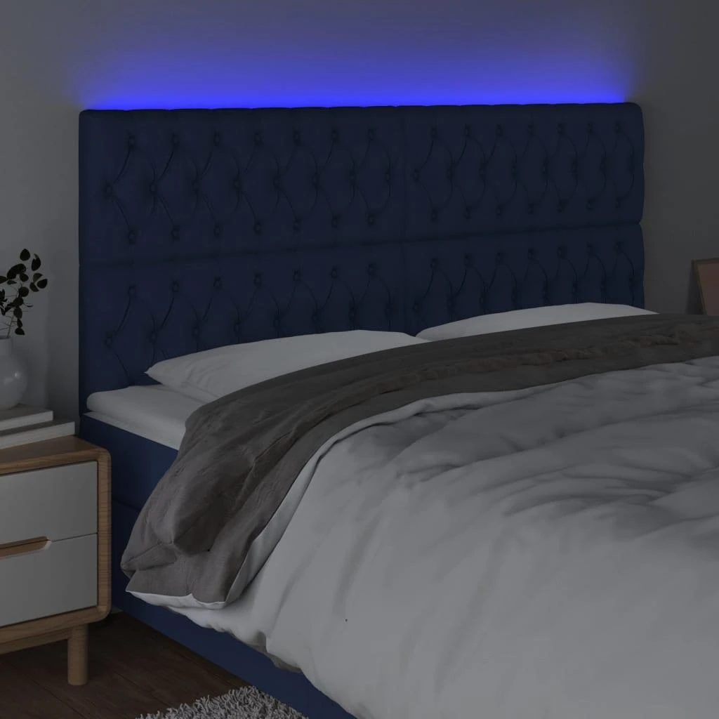 Galvūgalis su LED, mėlynos spalvos, 200x7x118/128cm, audinys