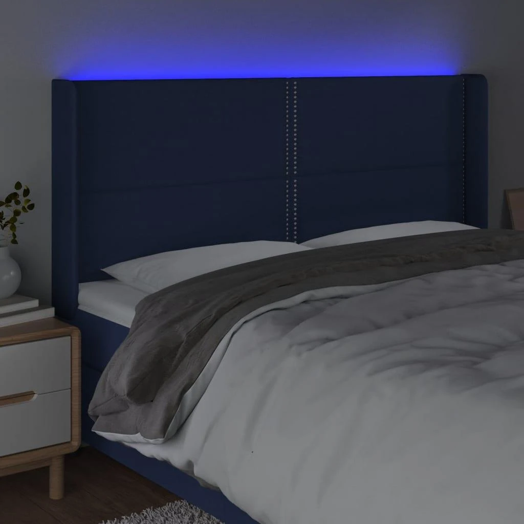 Galvūgalis su LED, mėlynos spalvos, 203x16x118/128cm, audinys