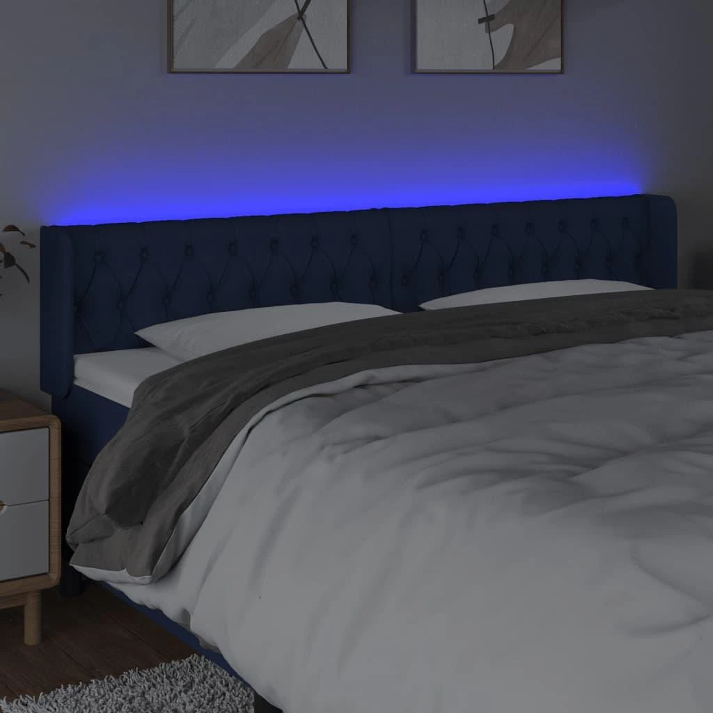 Galvūgalis su LED, mėlynos spalvos, 203x16x78/88cm, audinys
