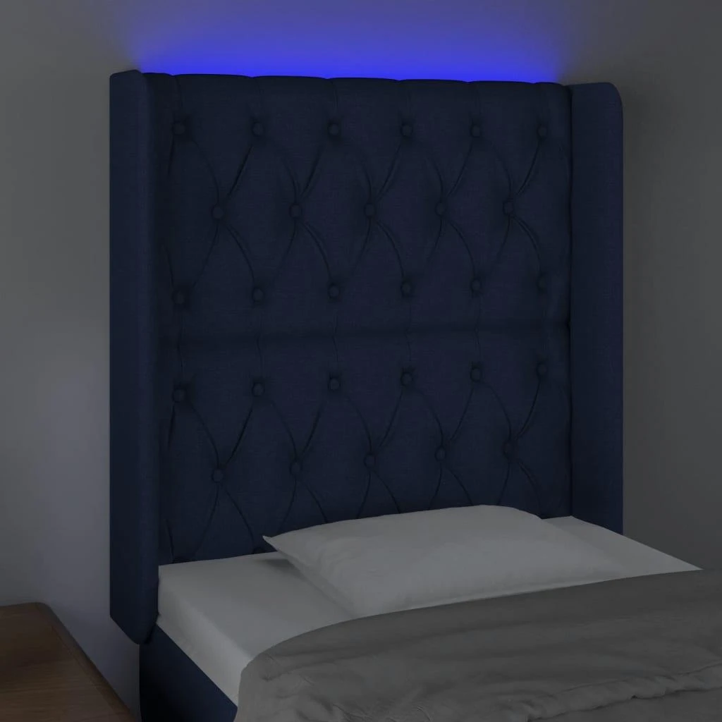 Galvūgalis su LED, mėlynos spalvos, 83x16x118/128cm, audinys