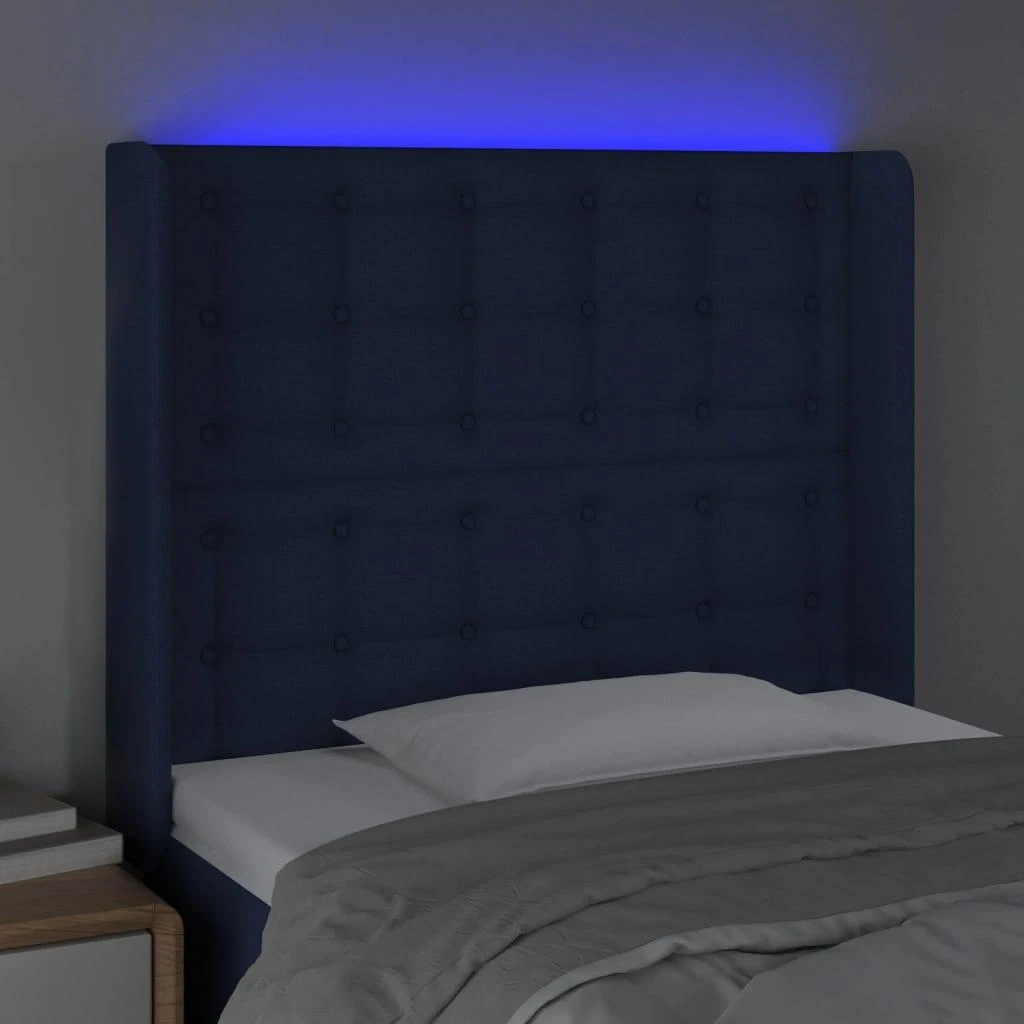 Galvūgalis su LED, mėlynos spalvos, 93x16x118/128cm, audinys