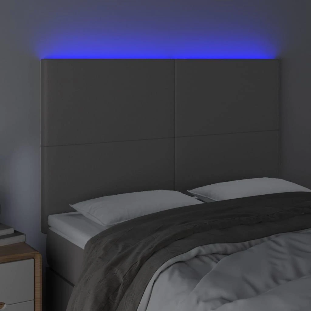 Galvūgalis su LED, pilkas, 144x5x118/128cm, dirbtinė oda