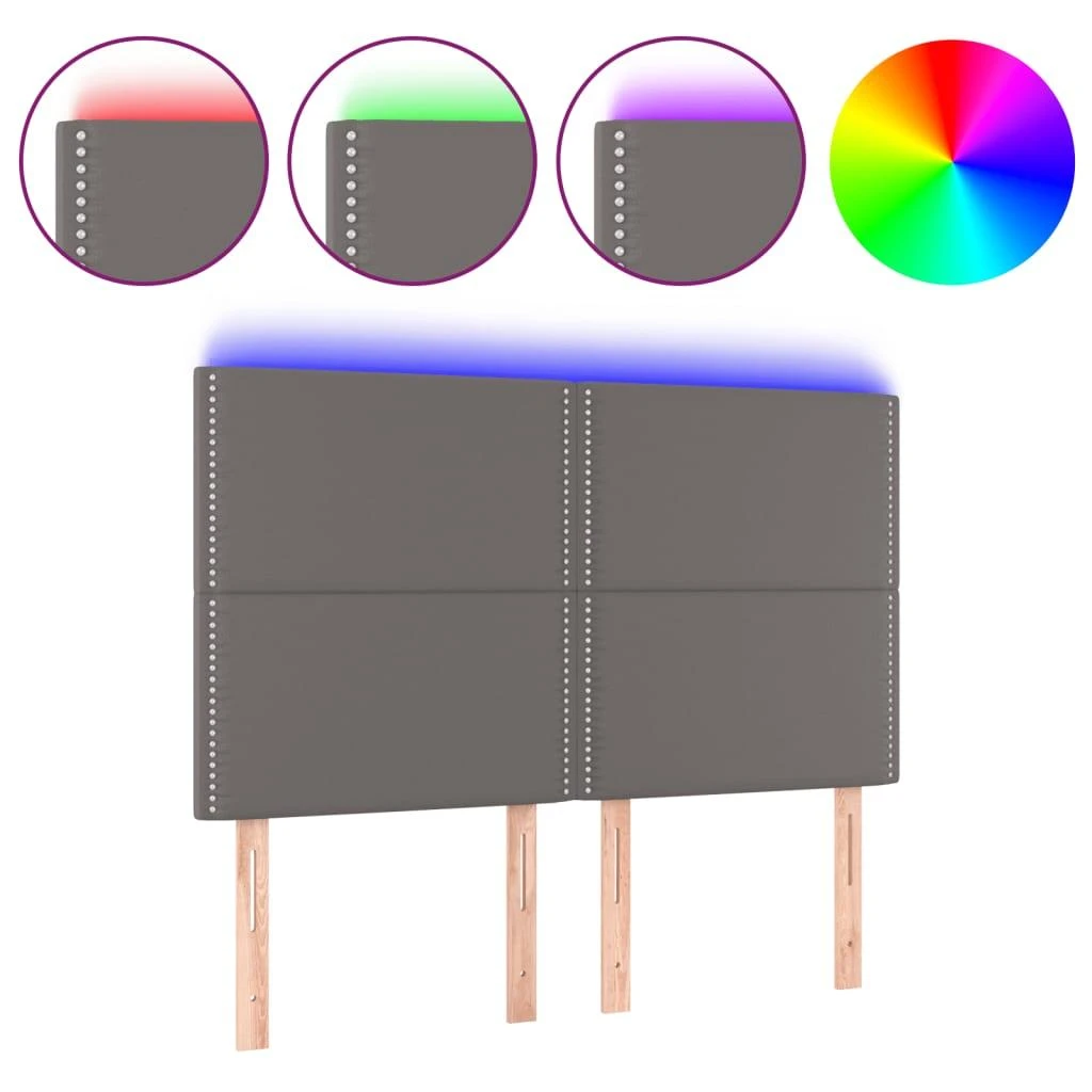 Galvūgalis su LED, pilkas, 144x5x118/128cm, dirbtinė oda