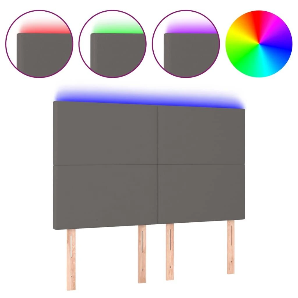 Galvūgalis su LED, pilkas, 144x5x118/128cm, dirbtinė oda