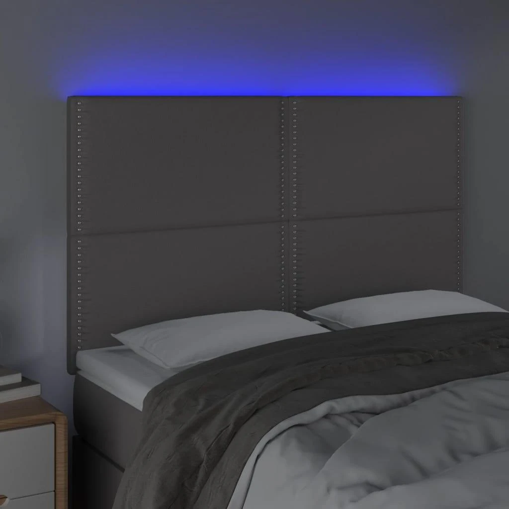 Galvūgalis su LED, pilkas, 144x5x118/128cm, dirbtinė oda