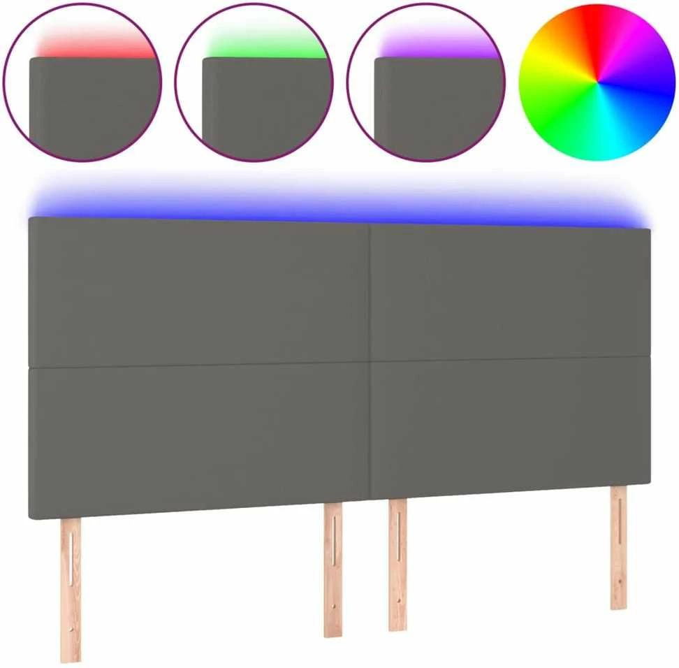 Galvūgalis su LED, pilkas, 160x5x118/128cm, dirbtinė oda