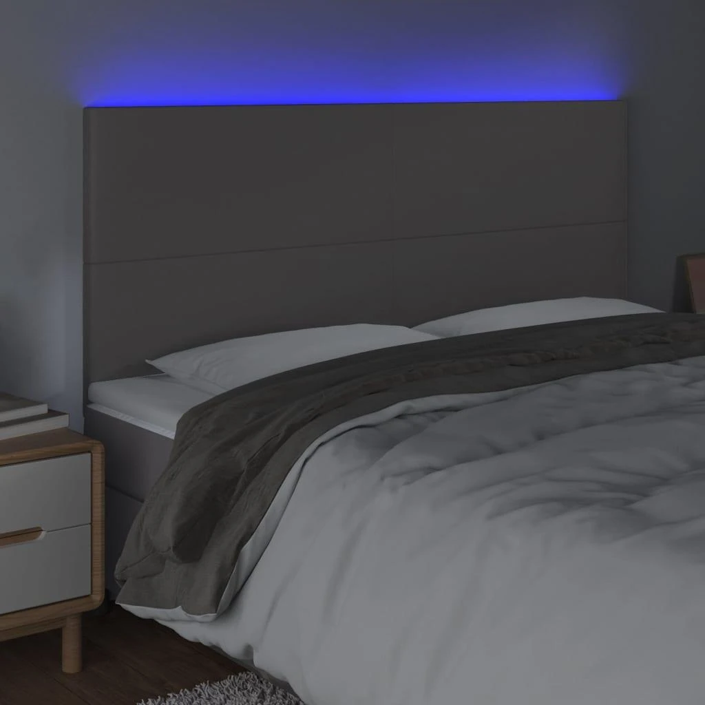 Galvūgalis su LED, pilkas, 200x5x118/128cm, dirbtinė oda