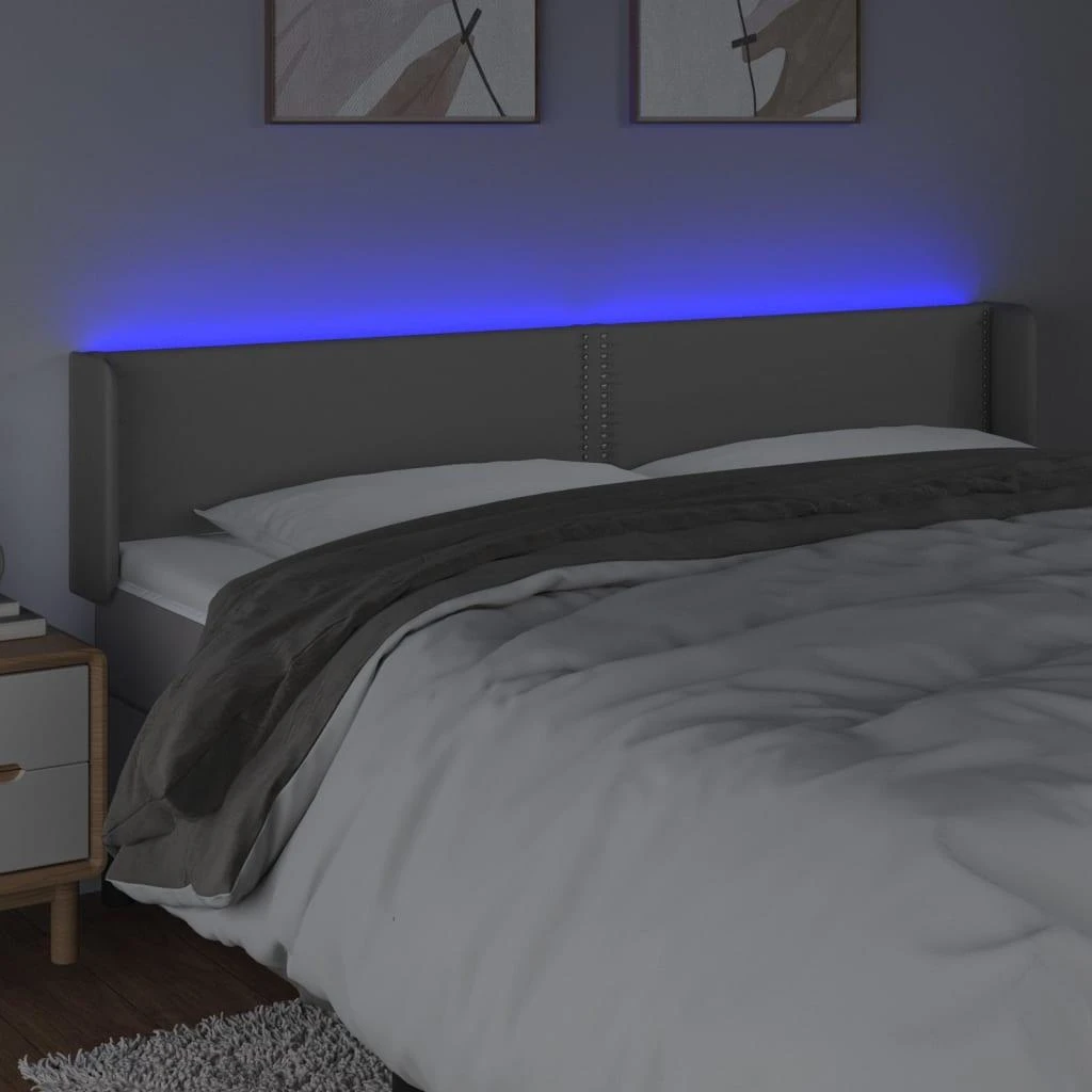 Galvūgalis su LED, pilkos spalvos, 203x16x78/88cm, dirbtinė oda