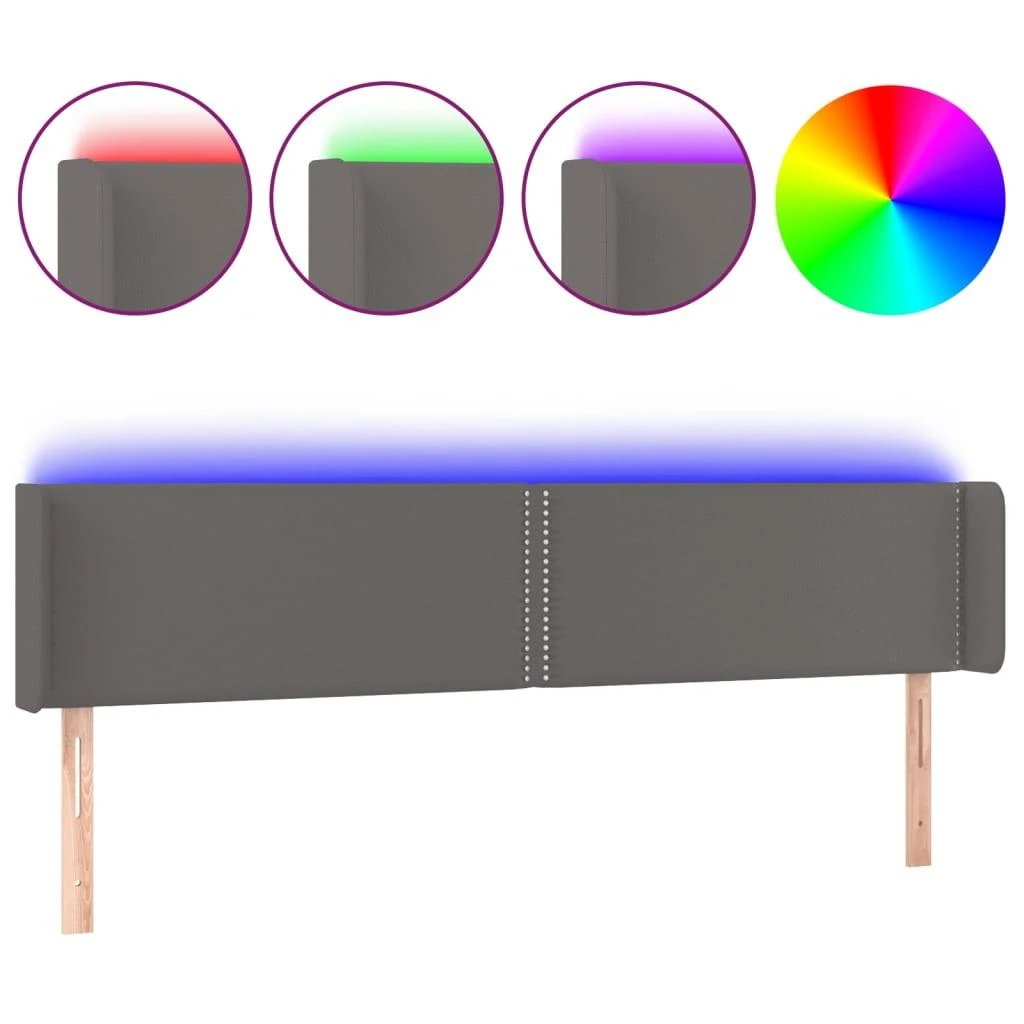Galvūgalis su LED, pilkos spalvos, 203x16x78/88cm, dirbtinė oda