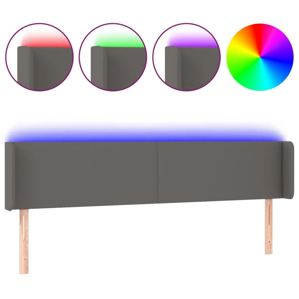 Galvūgalis su LED, pilkos spalvos, 203x16x78/88cm, dirbtinė oda
