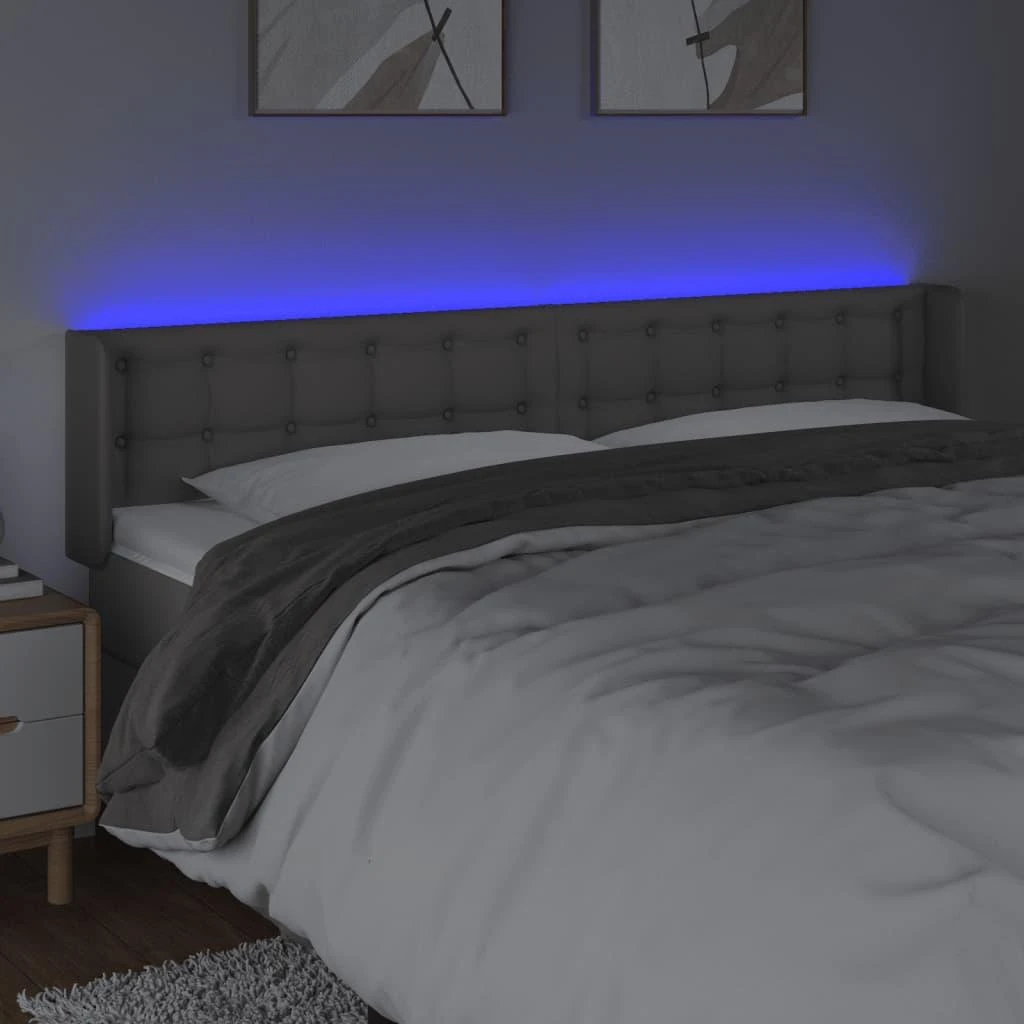 Galvūgalis su LED, pilkos spalvos, 203x16x78/88cm, dirbtinė oda