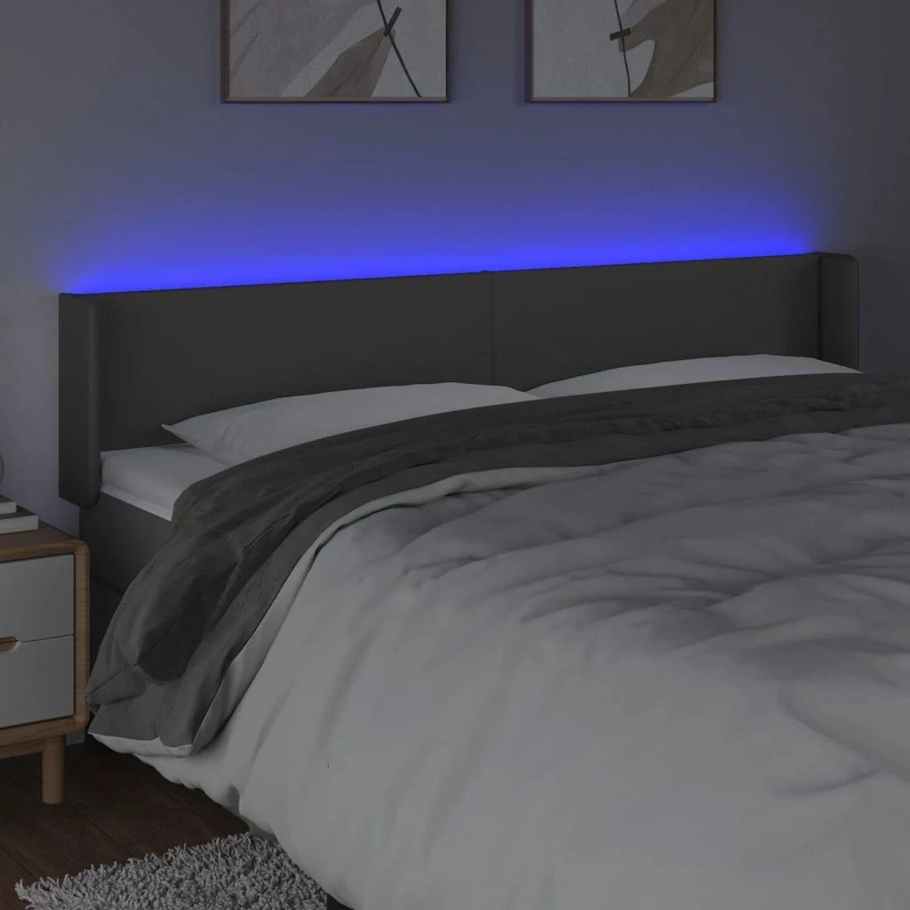 Galvūgalis su LED, pilkos spalvos, 203x16x78/88cm, dirbtinė oda