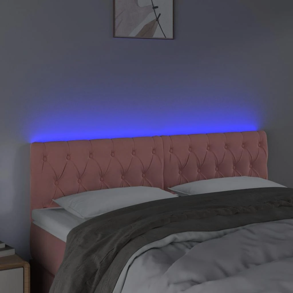 Galvūgalis su LED, rožinės spalvos, 144x7x78/88cm, aksomas