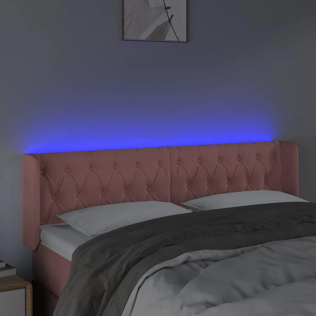 Galvūgalis su LED, rožinės spalvos, 147x16x78/88cm, aksomas