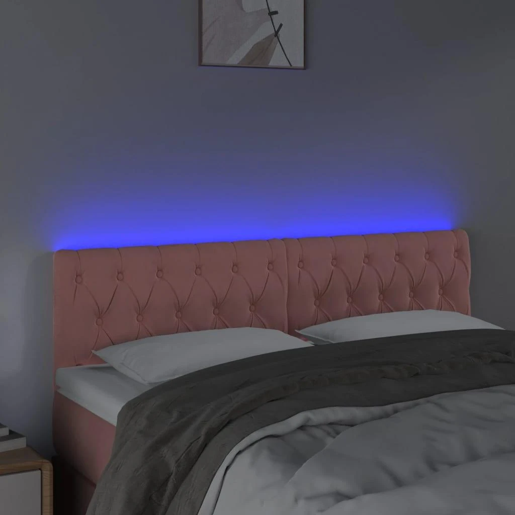 Galvūgalis su LED, rožinės spalvos, 160x7x78/88 cm, aksomas