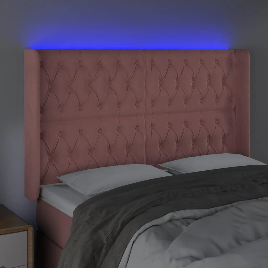 Galvūgalis su LED, rožinės spalvos, 163x16x118/128cm, aksomas