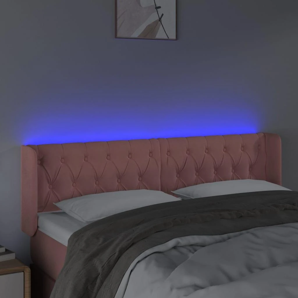 Galvūgalis su LED, rožinės spalvos, 163x16x78/88 cm, aksomas