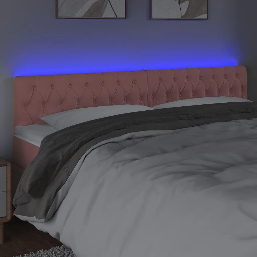 Galvūgalis su LED, rožinės spalvos, 180x7x78/88 cm, aksomas