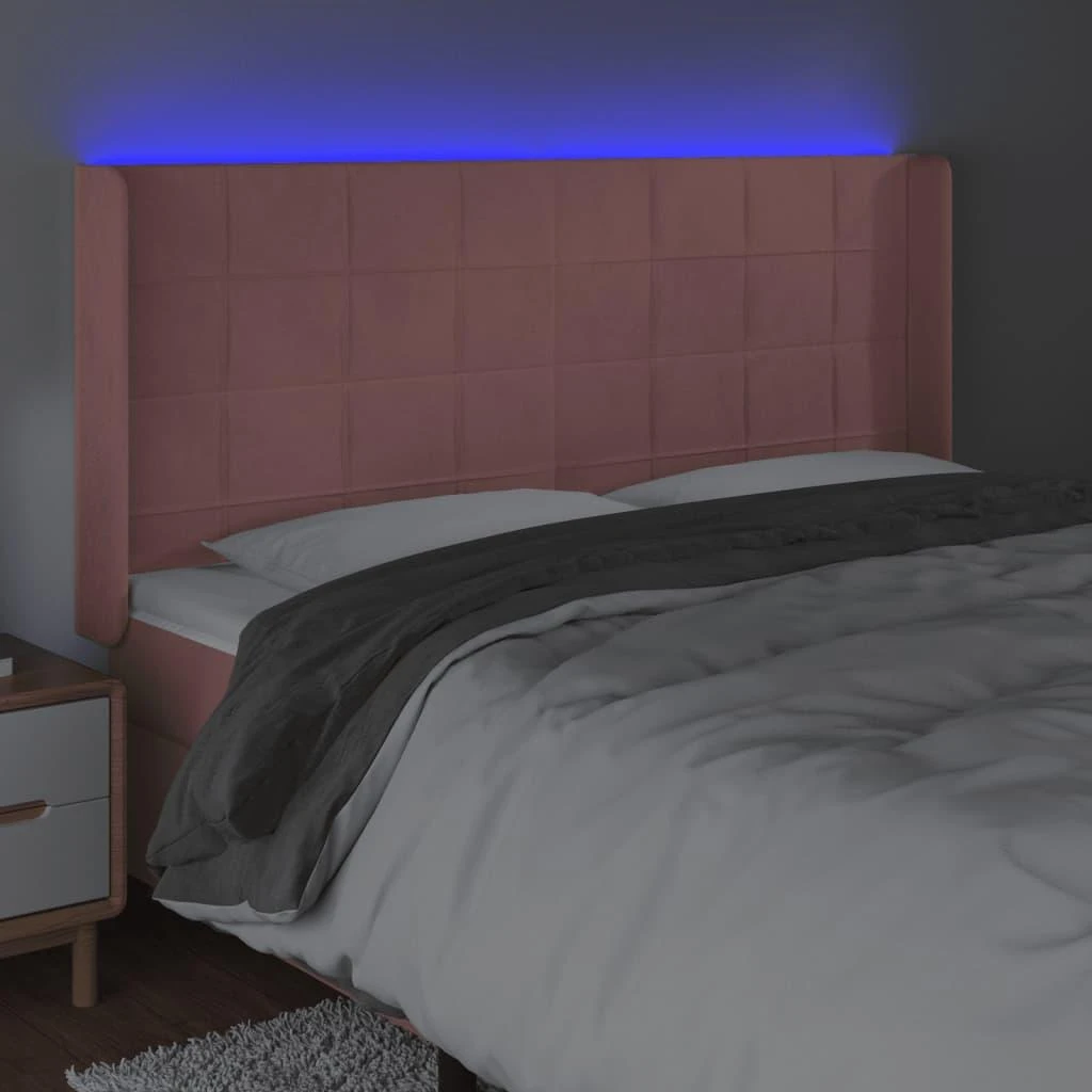 Galvūgalis su LED, rožinės spalvos, 183x16x118/128cm, aksomas