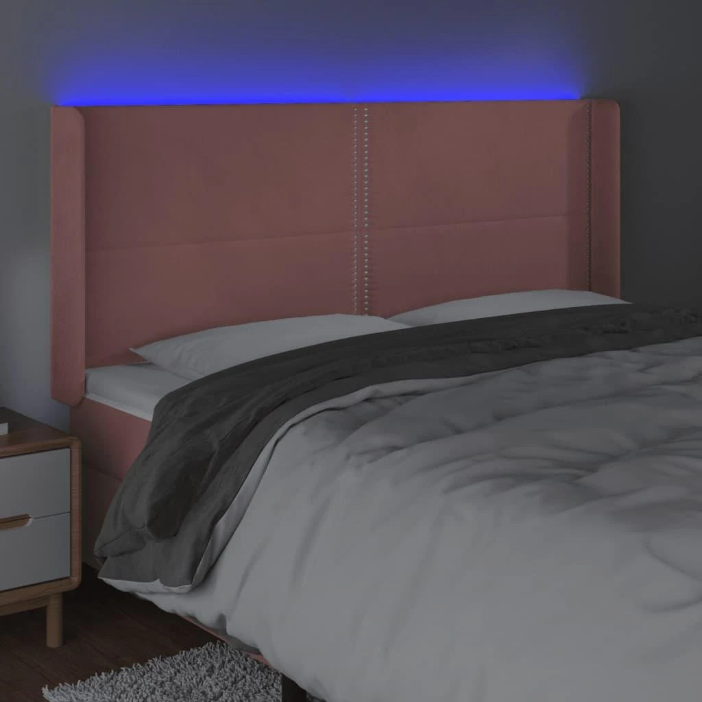 Galvūgalis su LED, rožinės spalvos, 203x16x118/128cm, aksomas