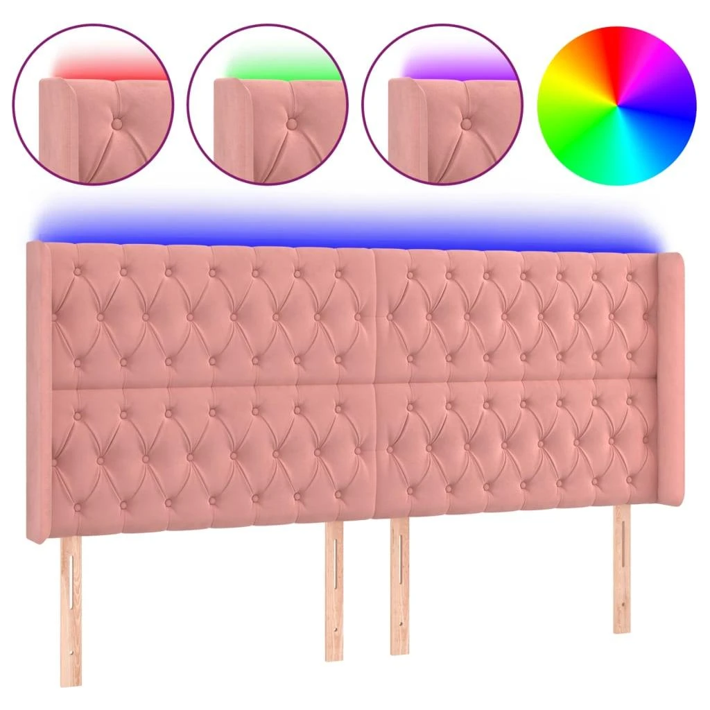 Galvūgalis su LED, rožinės spalvos, 203x16x118/128cm, aksomas
