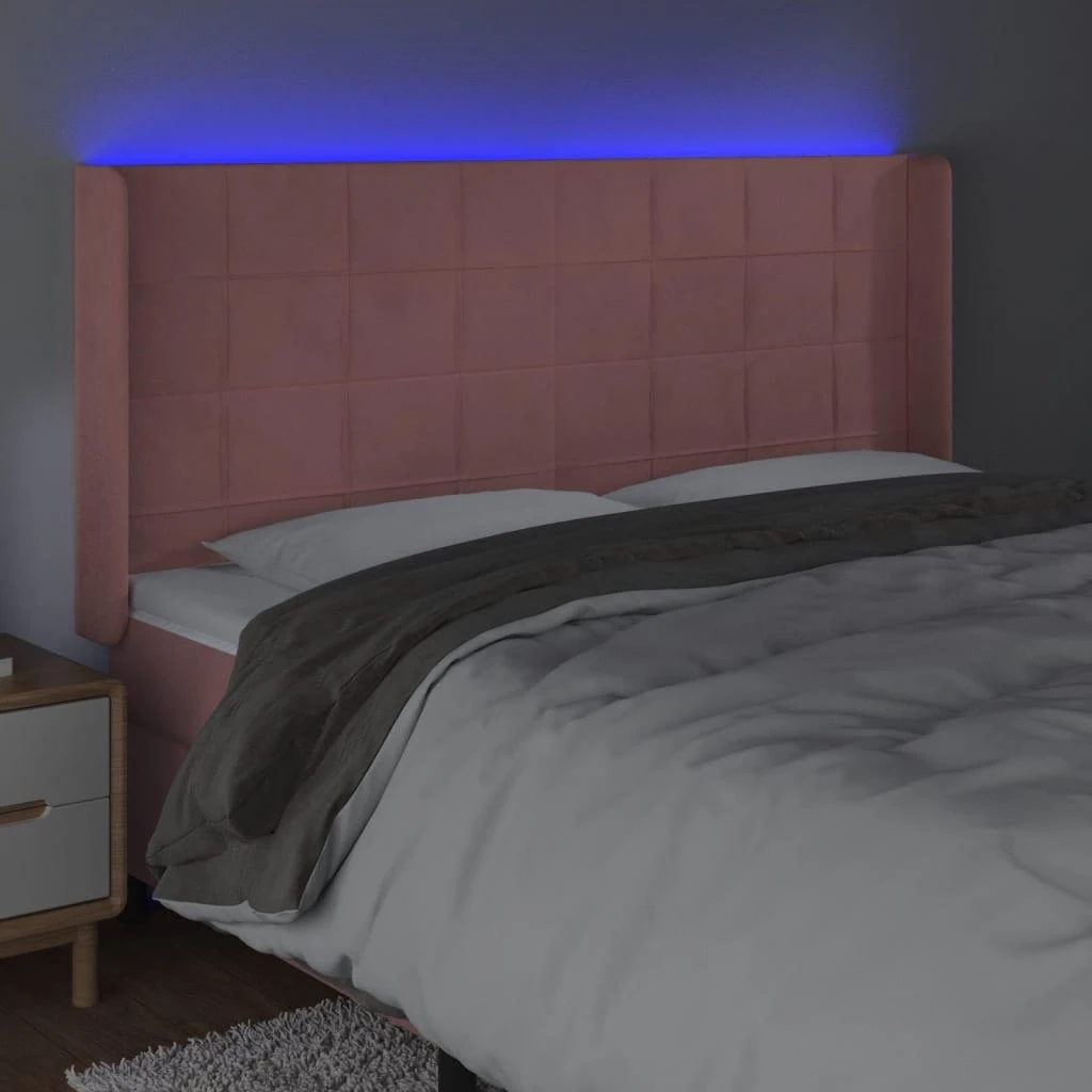 Galvūgalis su LED, rožinės spalvos, 203x16x118/128cm, aksomas