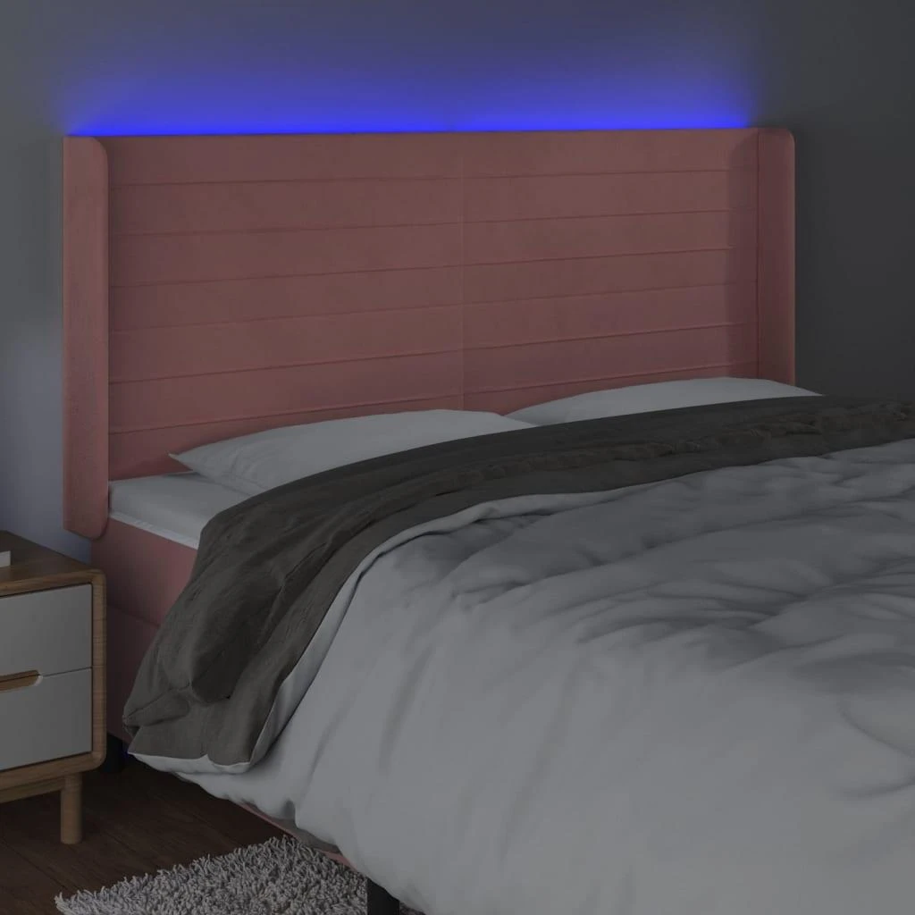 Galvūgalis su LED, rožinės spalvos, 203x16x118/128cm, aksomas