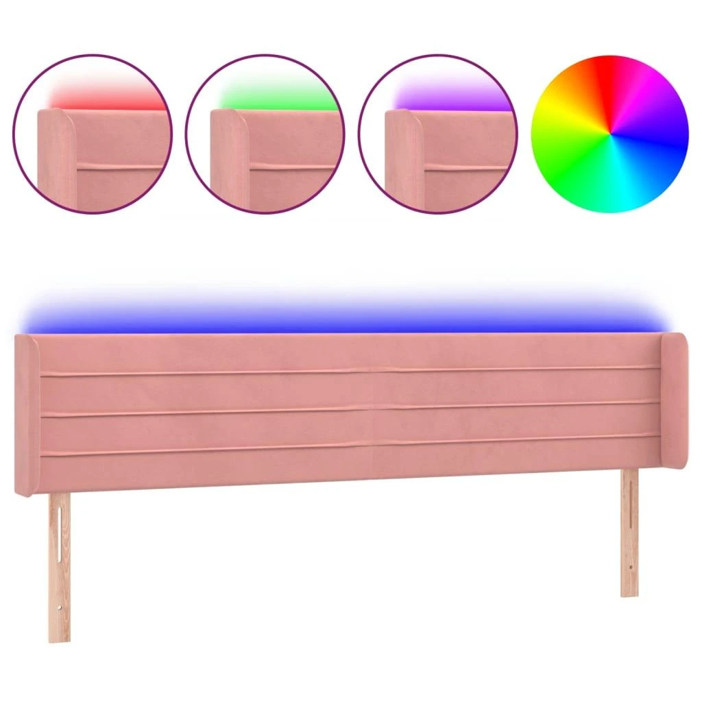 Galvūgalis su LED, rožinės spalvos, 203x16x78/88cm, aksomas