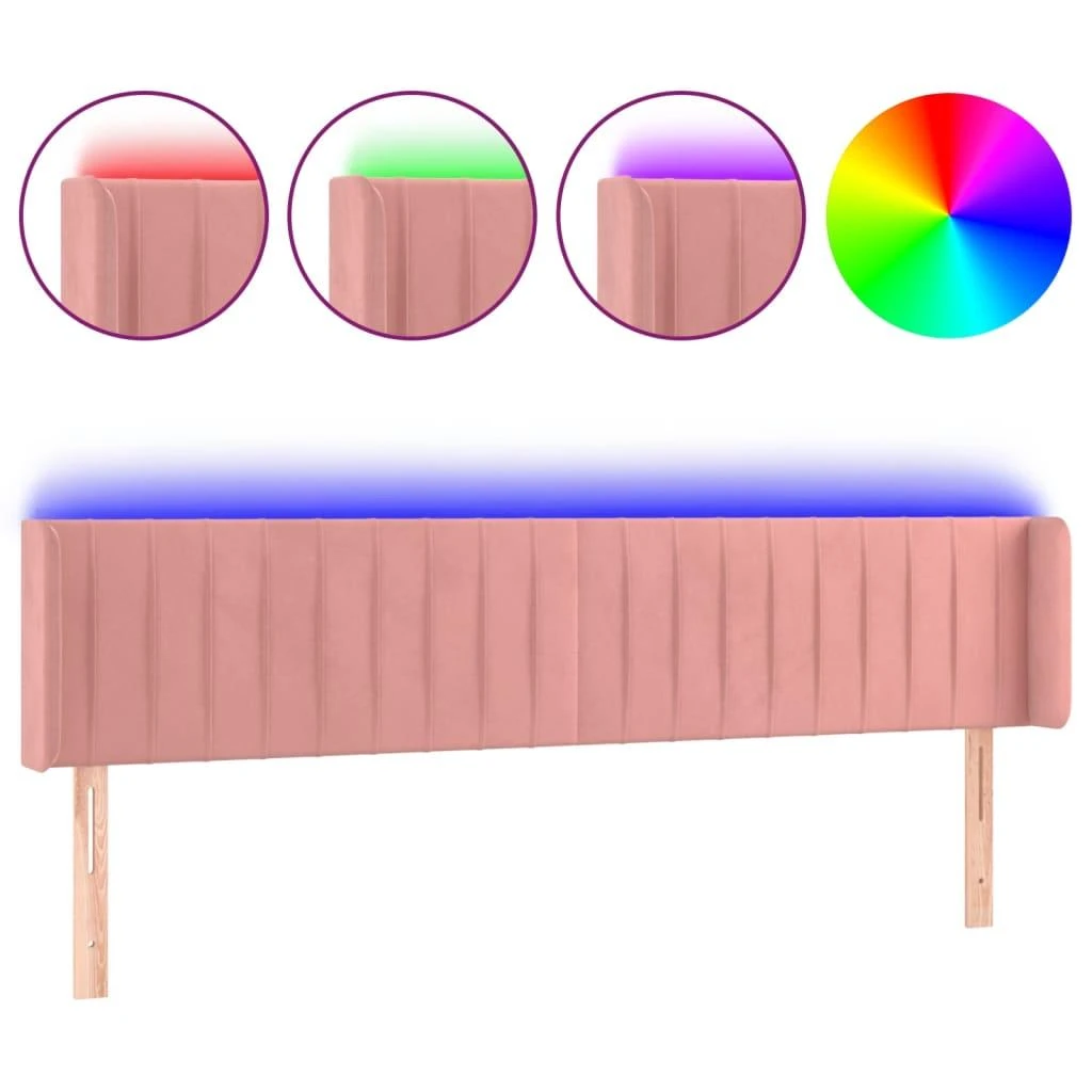 Galvūgalis su LED, rožinės spalvos, 203x16x78/88cm, aksomas