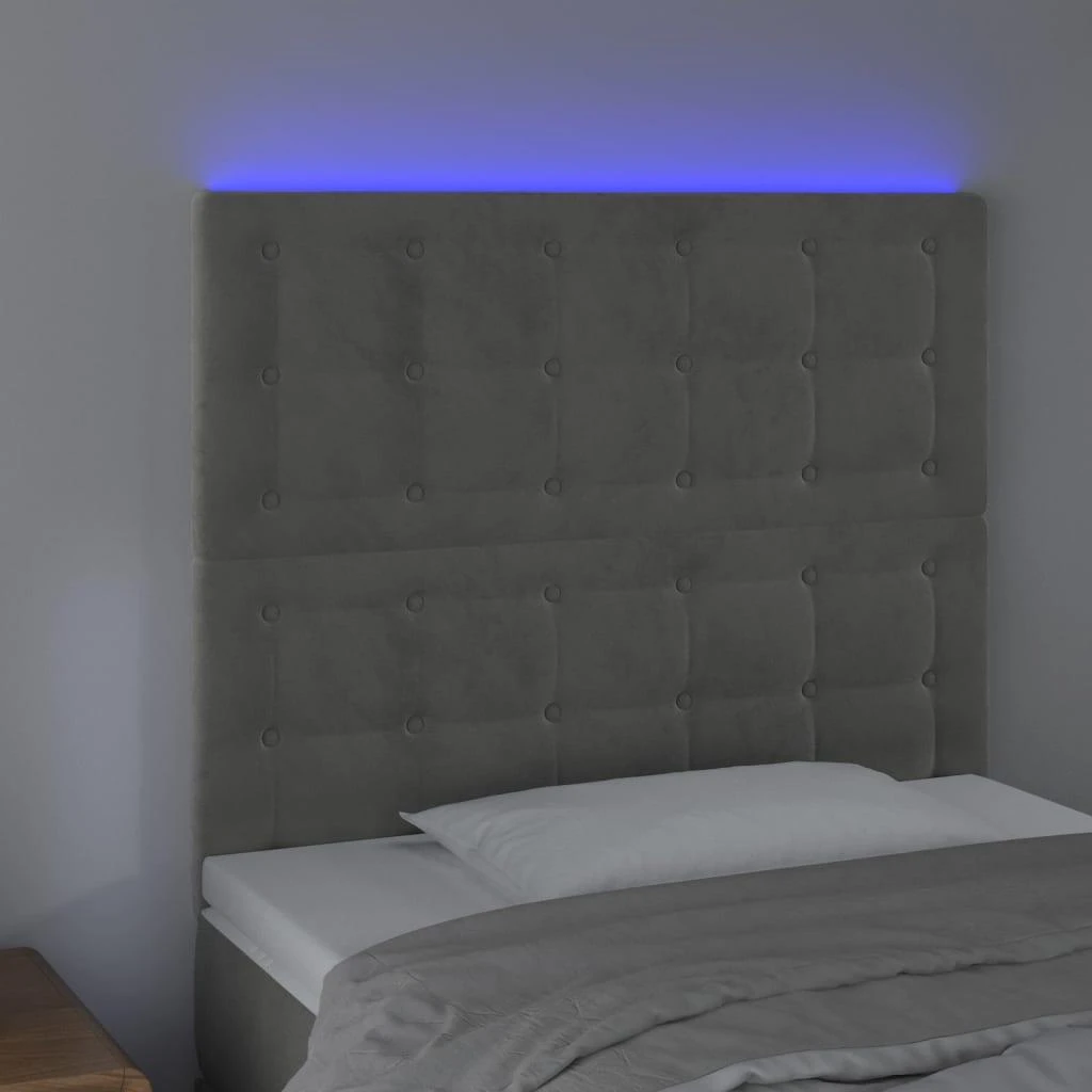 Galvūgalis su LED, šviesiai pilkas, 100x5x118/128cm, aksomas