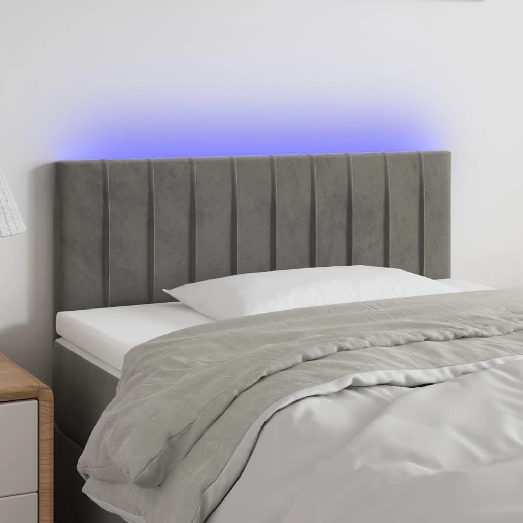 Galvūgalis su LED, šviesiai pilkas, 100x5x78/88cm, aksomas
