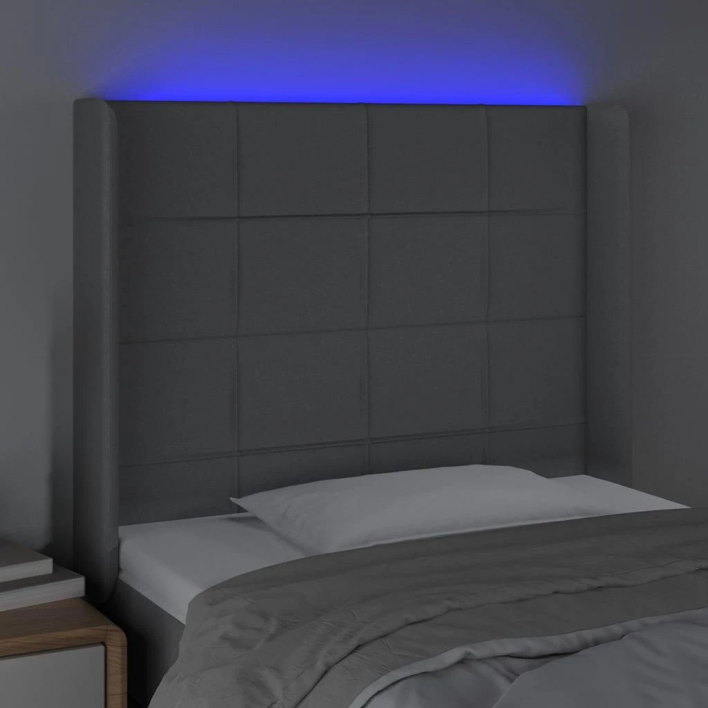 Galvūgalis su LED, šviesiai pilkas, 103x16x118/128cm, audinys