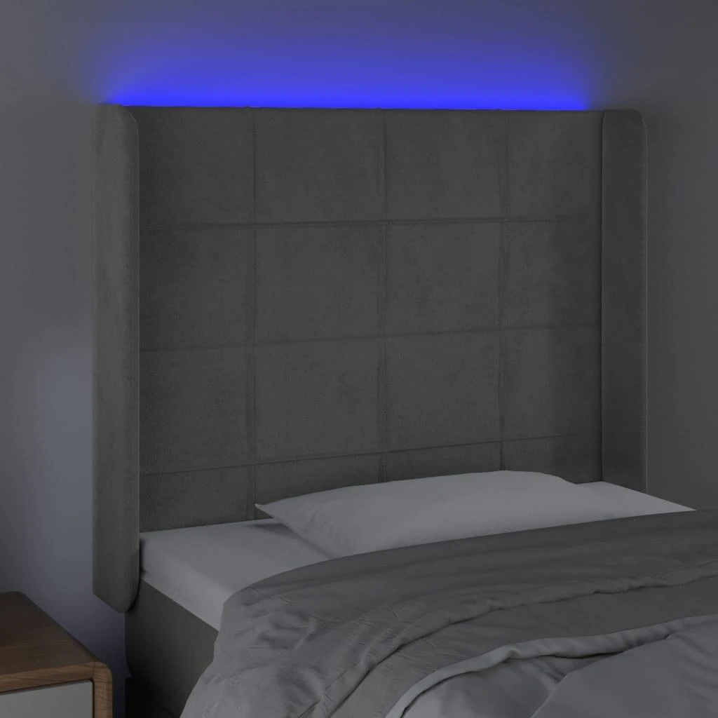 Galvūgalis su LED, šviesiai pilkas, 103x16x118/128cm, aksomas
