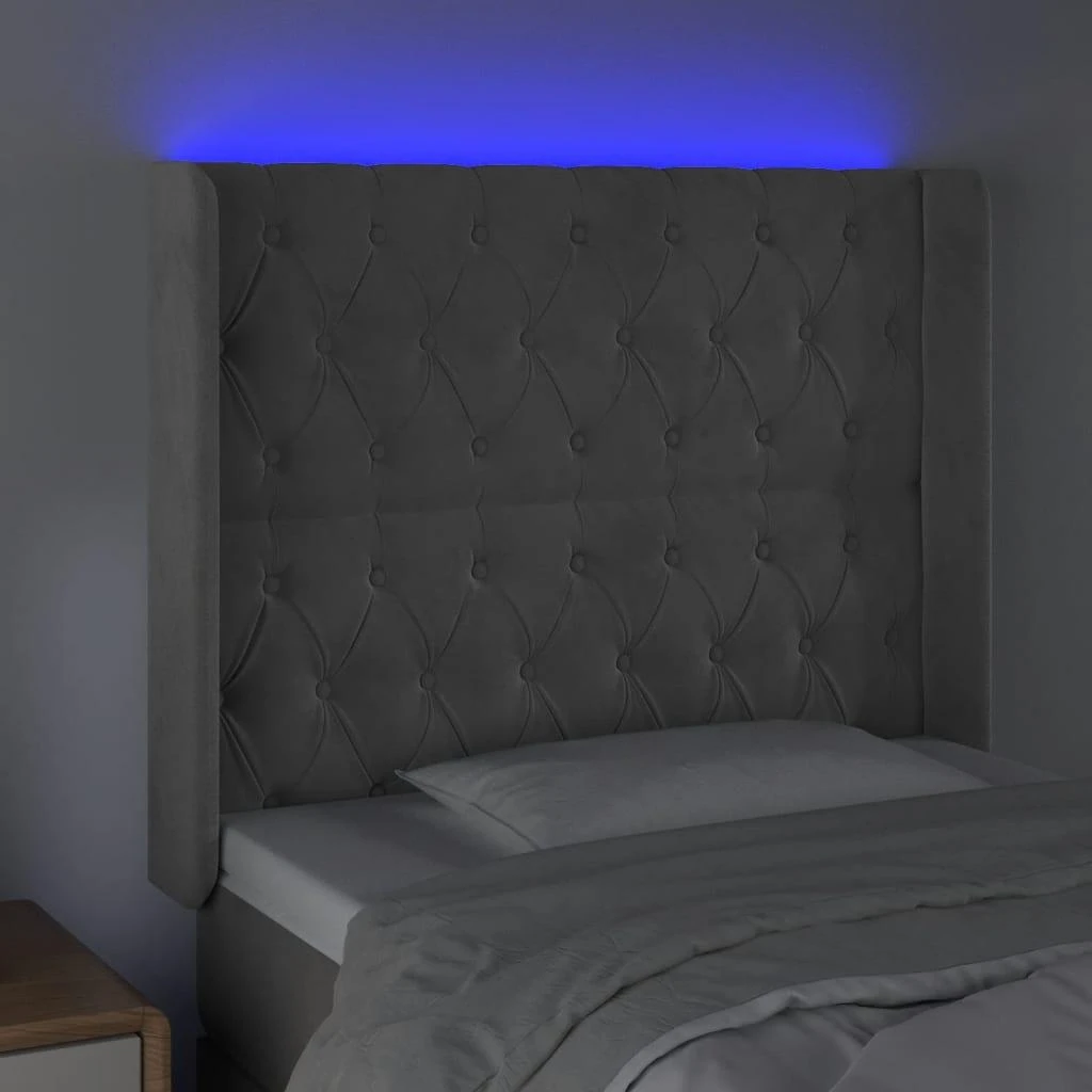 Galvūgalis su LED, šviesiai pilkas, 103x16x118/128cm, aksomas