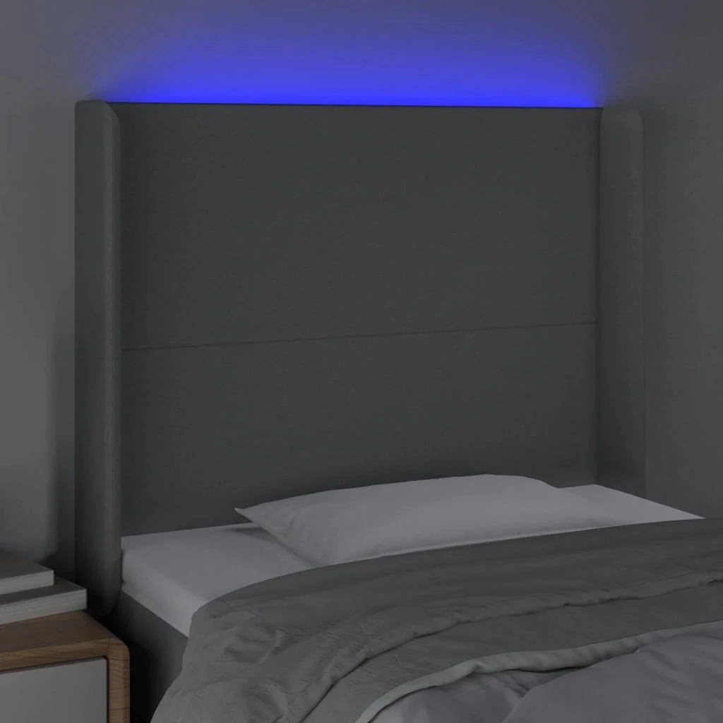 Galvūgalis su LED, šviesiai pilkas, 103x16x118/128cm, audinys